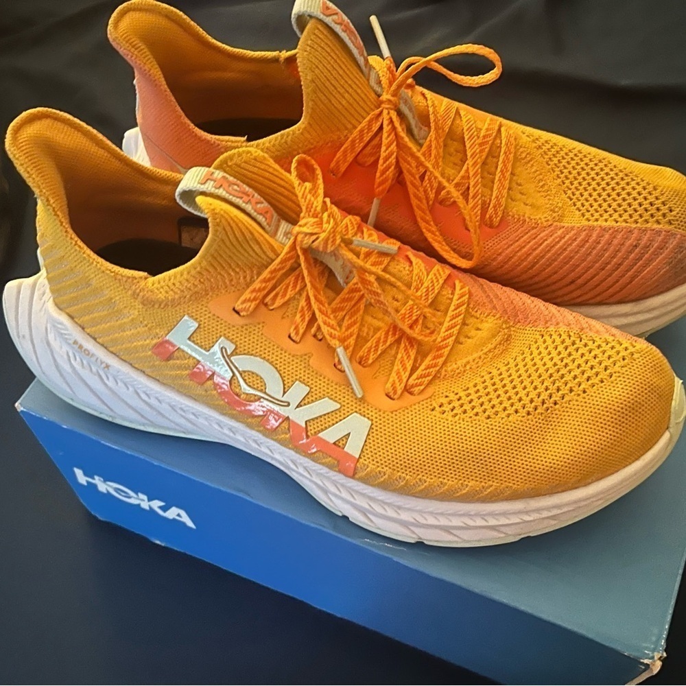 Orange And White Lightly Worn Hoka Running Sneakers